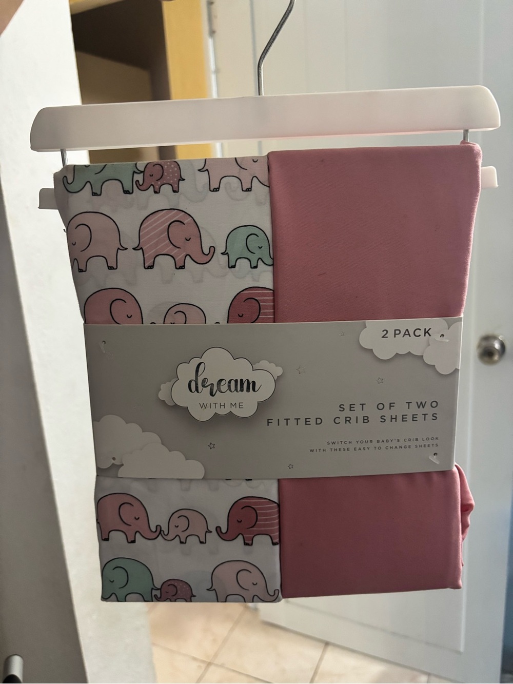 Pink Elephant & Solid Pink Fitted Crib Sheets - 2 Pack